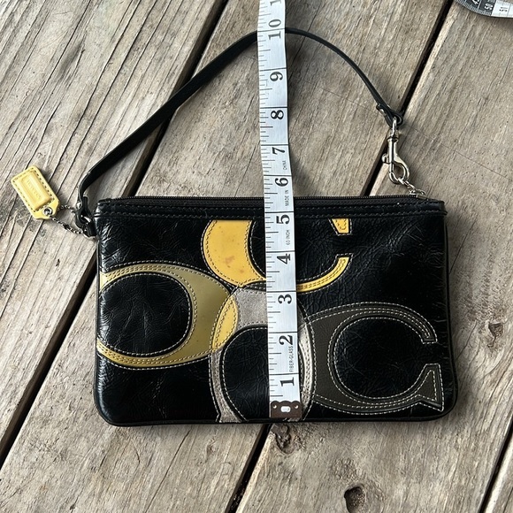 Coach Black Yellow Signature Patchwork Leather Wristlet - Picture 8 of 9